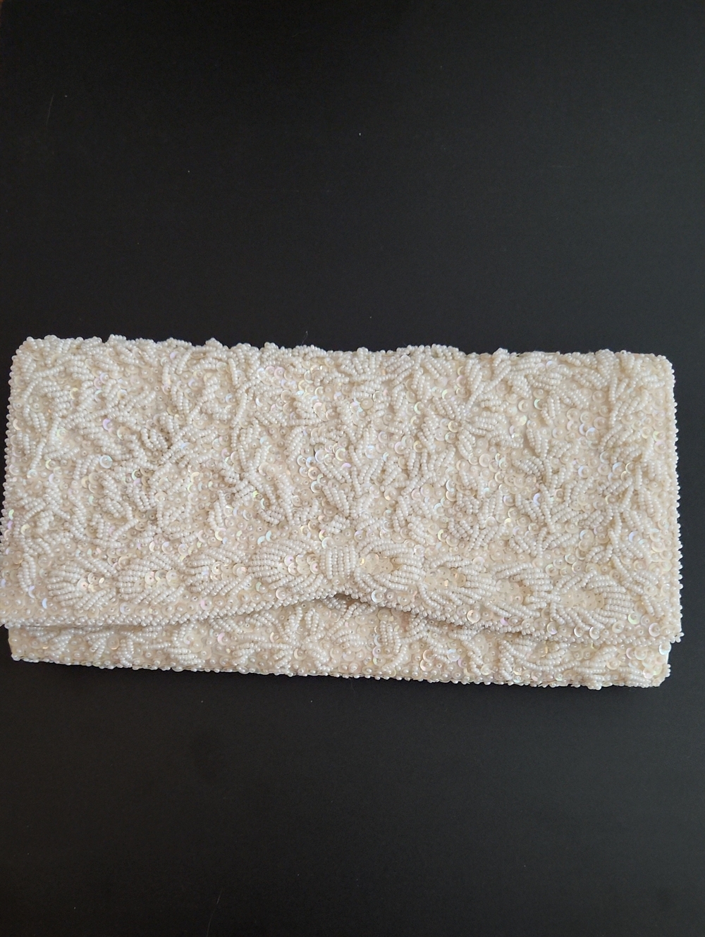 La Regale LTD. Ivory Beaded Sequin Envelope Clutch, Vintage